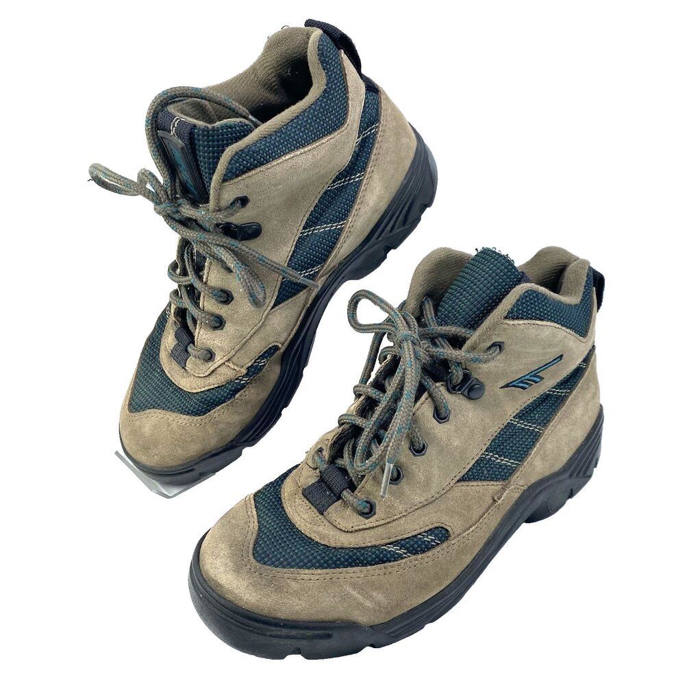 Hi-Tec Lady Idaho Hiking Boots Size 7 Brown Suede Green Cordura Model 4727